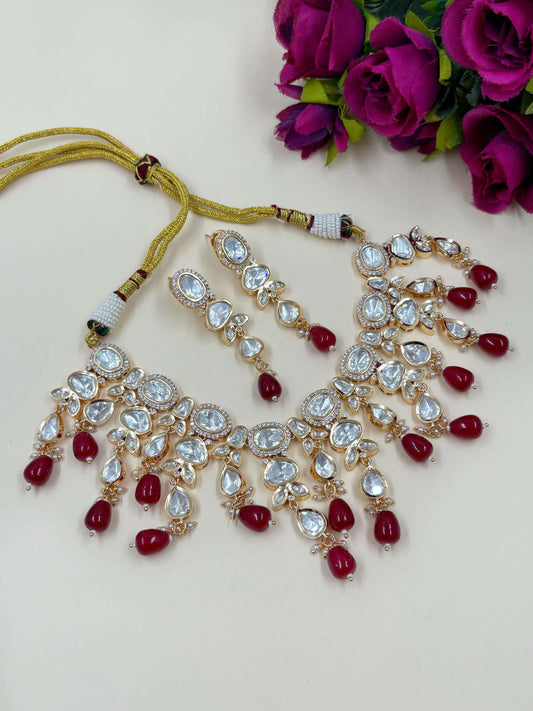 Unique Party Wear Red Polki Necklace With Polki Hangings | Polki Jewellery
