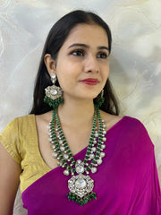 Isha ambani inspired Exquisite Heavy Polki Victorian Jewellery Set for Women in green color