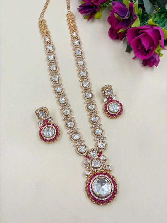 Deepanita Designer Latest pink Kundan Polki Long Necklace Set design of 2024 