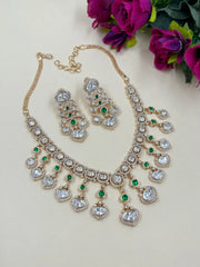 Maansi Elegant Green Polki Drop Necklace Set | Polki Jewellery Online 