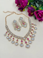 Maansi Elegant pink  Polki Drop Necklace Set | Polki Jewellery Online 