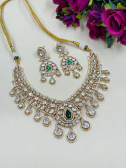 Shaheen Latest Regal green Kundan Polki Necklace Set For Weddings and parties online