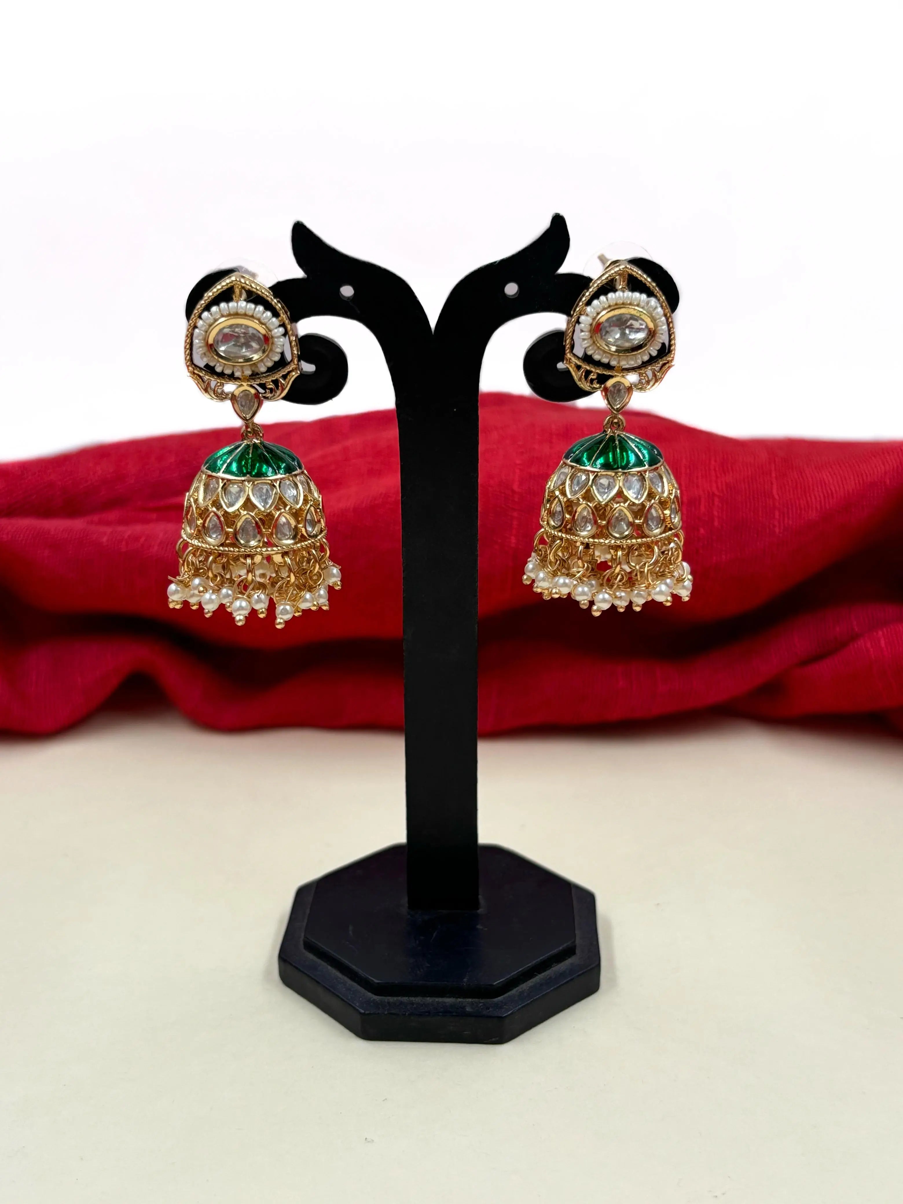 Beautiful Weight Less Polki Kundan Green Jhumki Earrings For Women and girls online