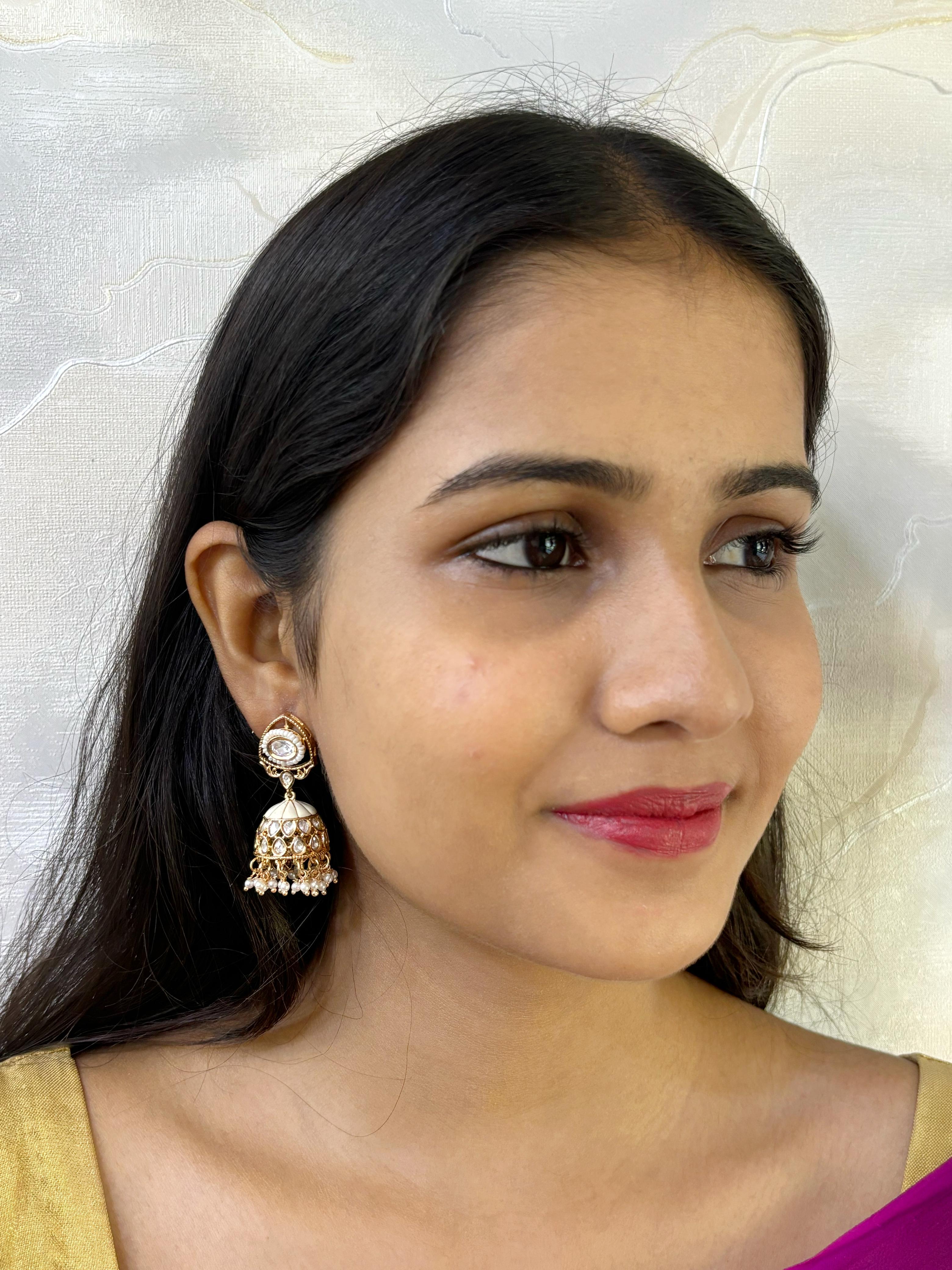 Beautiful Weight Less Polki Kundan white Jhumki Earrings For Women and girls online