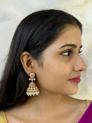 Designer Weight Less Polki Kundan Pink humki Earrings For Women Online 