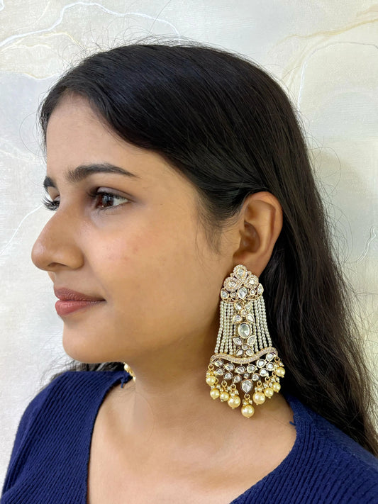 Designer Polki Kundan pearls  Chandelier Earrings For Weddings and parties 