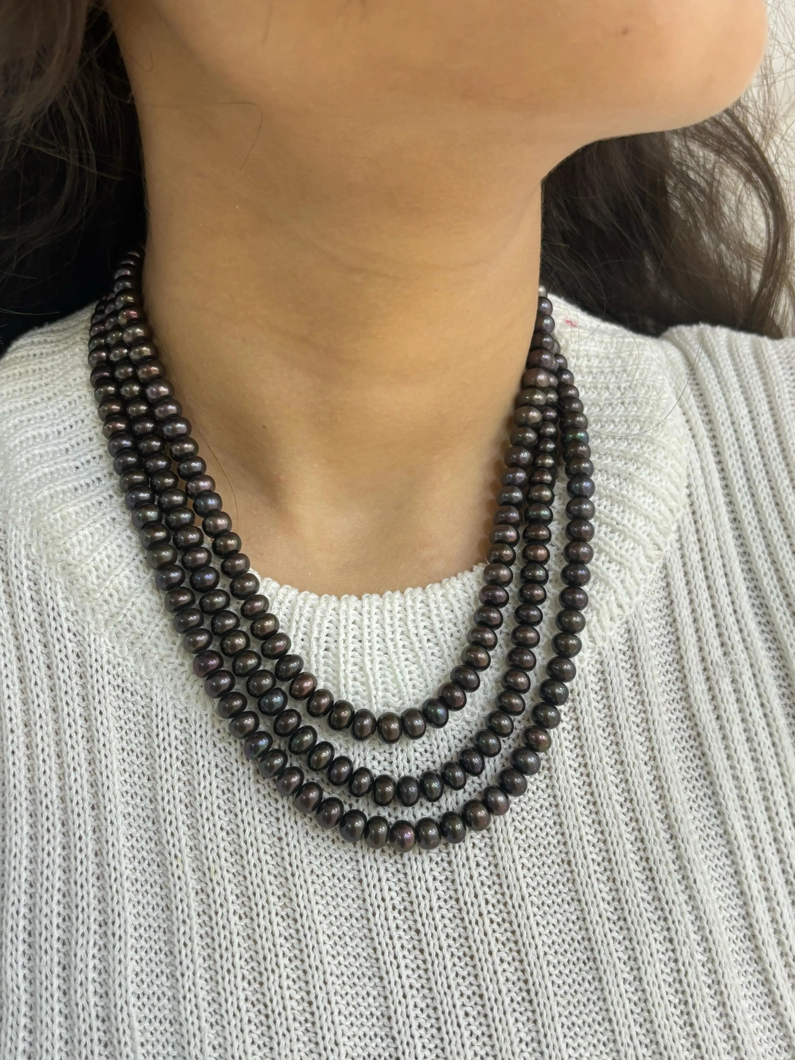 Fresh Water Triple Layer Black Pearls Beads Necklace online 