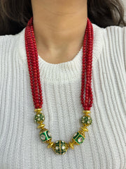 Designer Semi Precious Multilayered Red Coral Beaded Necklace Set | Beaded Jewellery