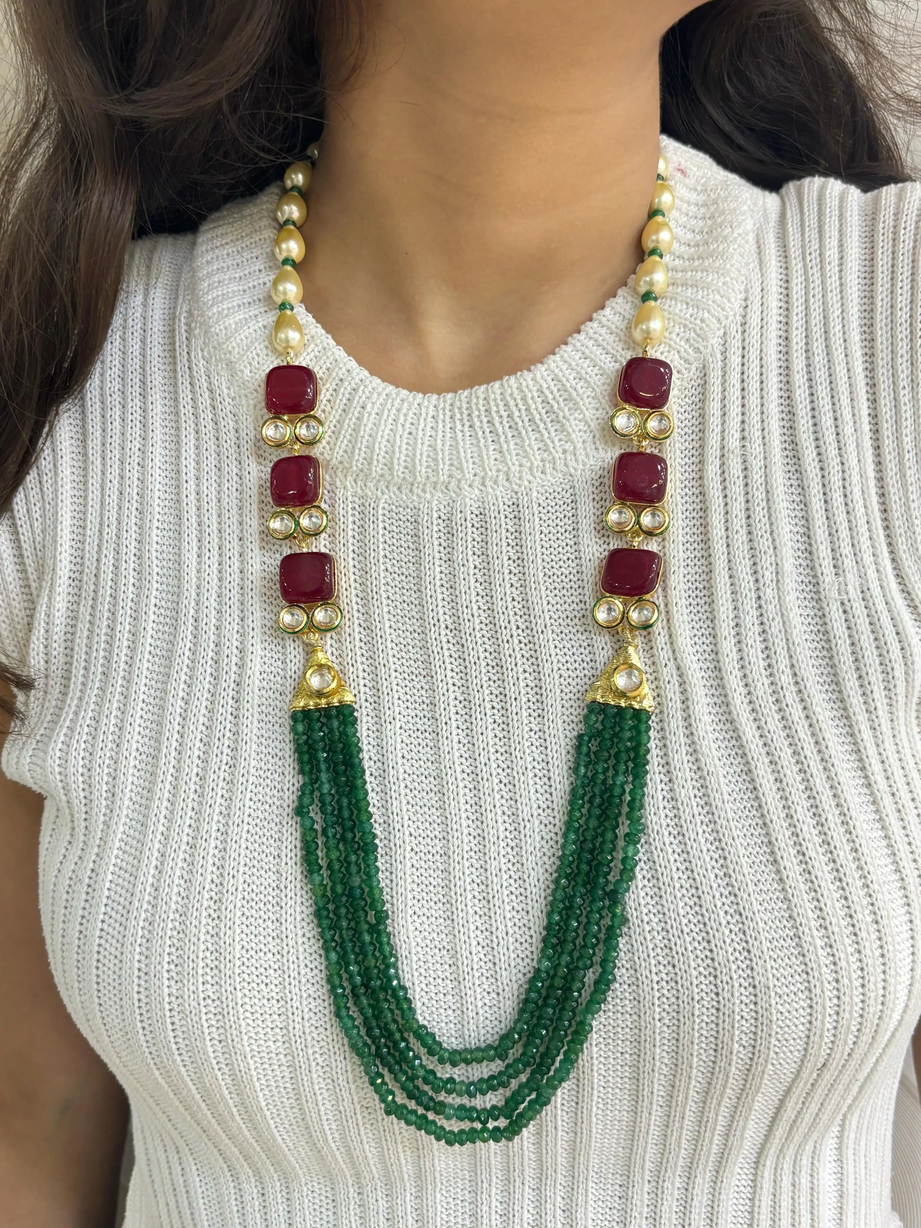 Designer Handcrafted Long Multi Color Jade Beads Necklace For Women B