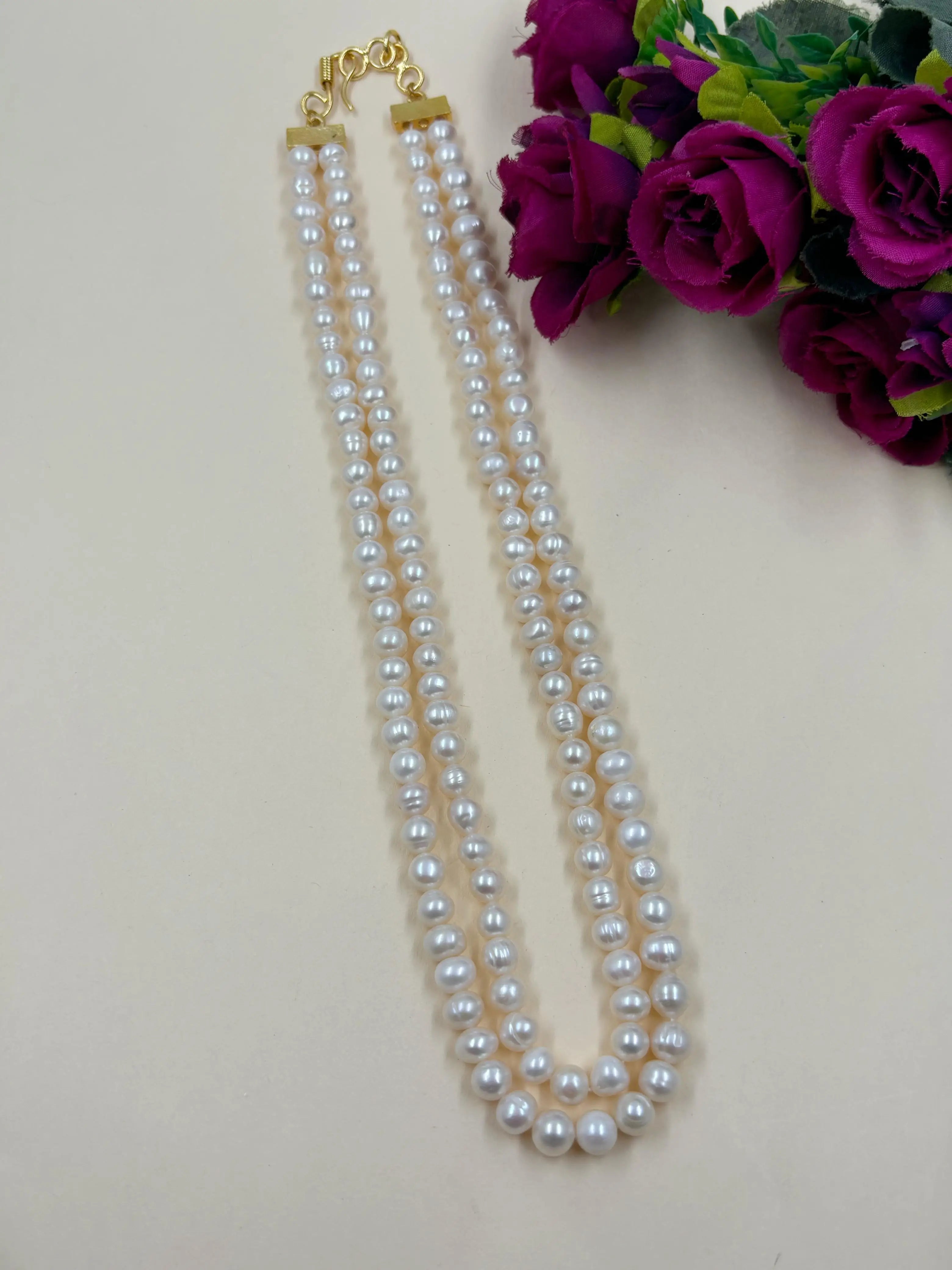 Double Layered Real Fresh Water Pearl Beaded Necklace  online for women 