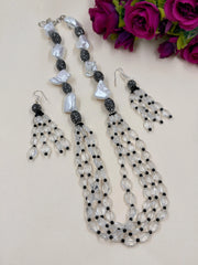 Fancy Pearls And Natural Rock Crystal Beads Jewellery Necklace Set