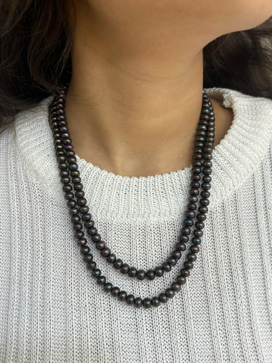 Two Layer Fresh Water Black Pearl Beads Jewellery Necklace