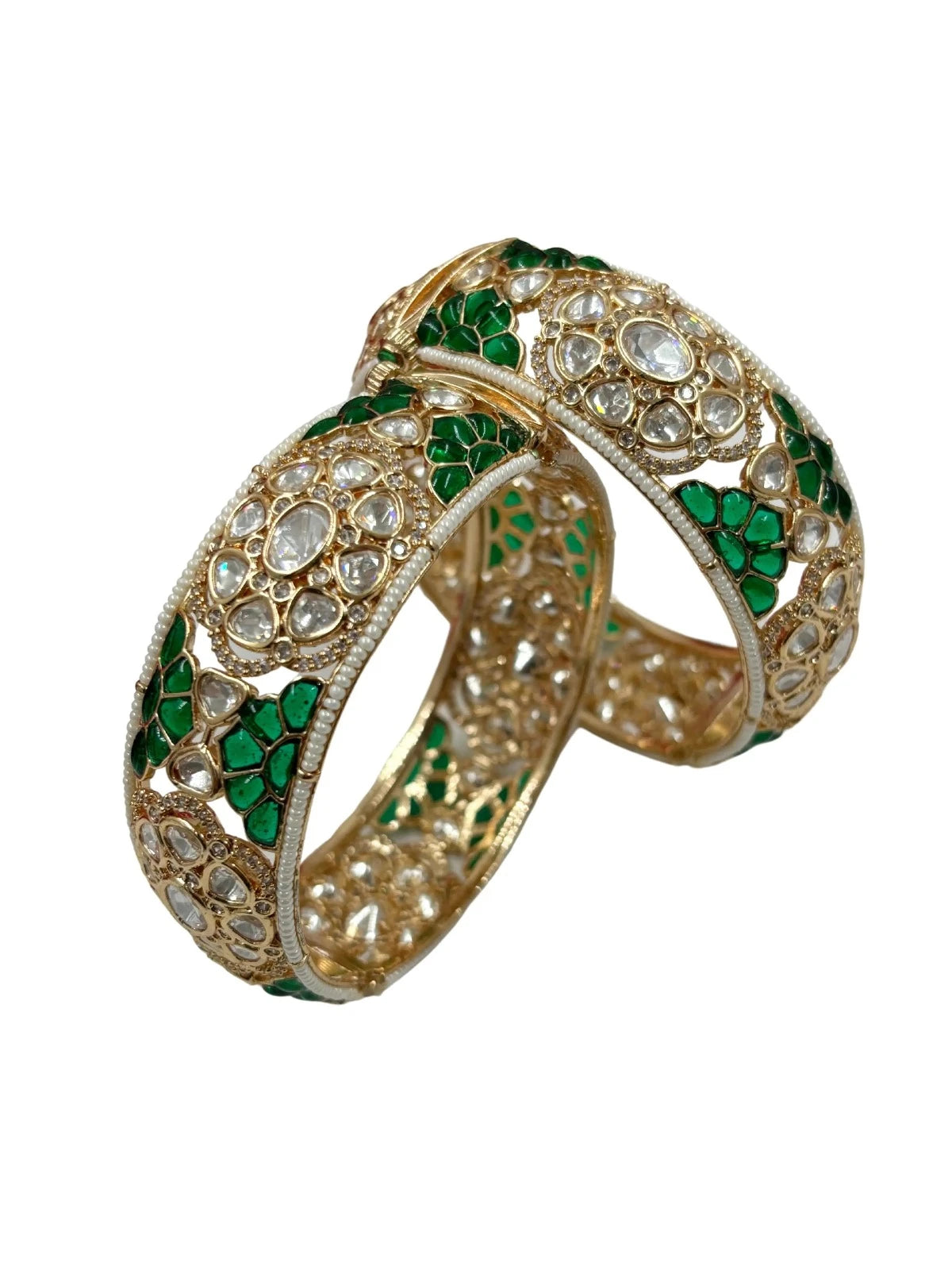 Designer And Magnificent Green Kundan Polki Bangles For Weddings