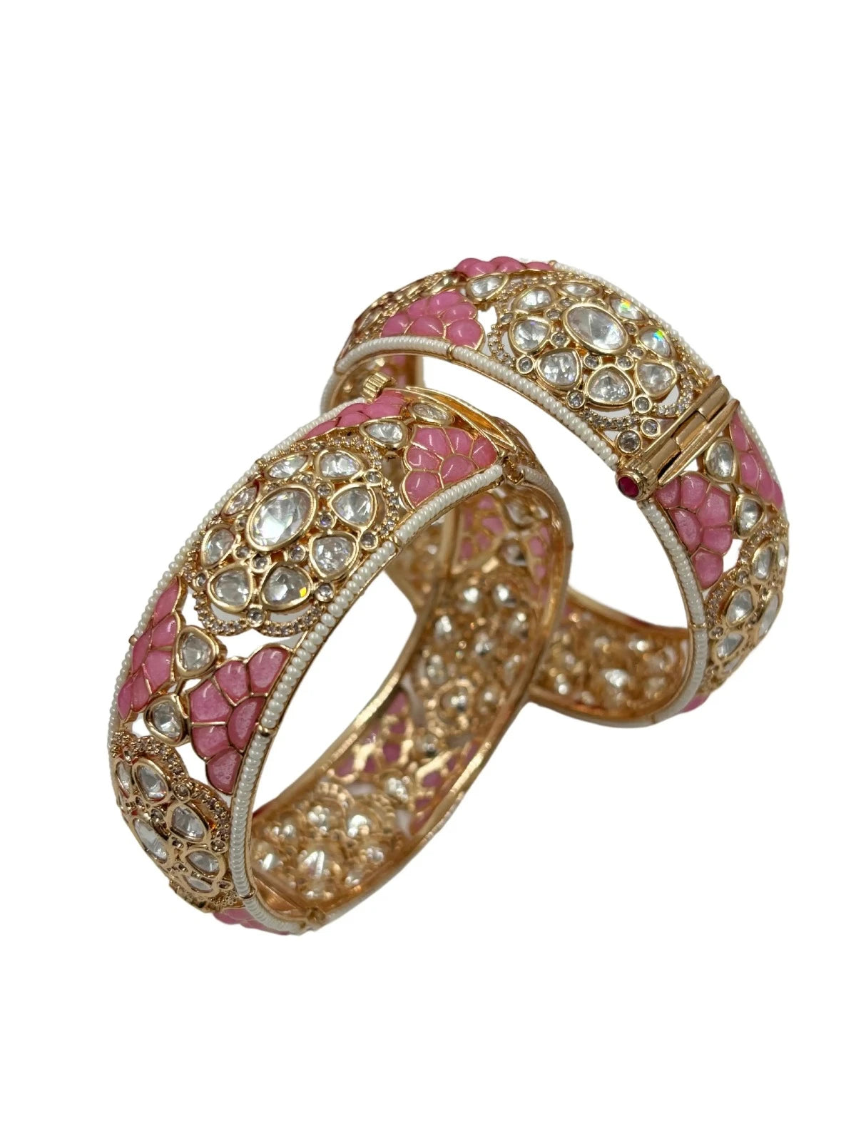 Designer And Magnificent Baby Pink Kundan Polki Bangles For Weddings