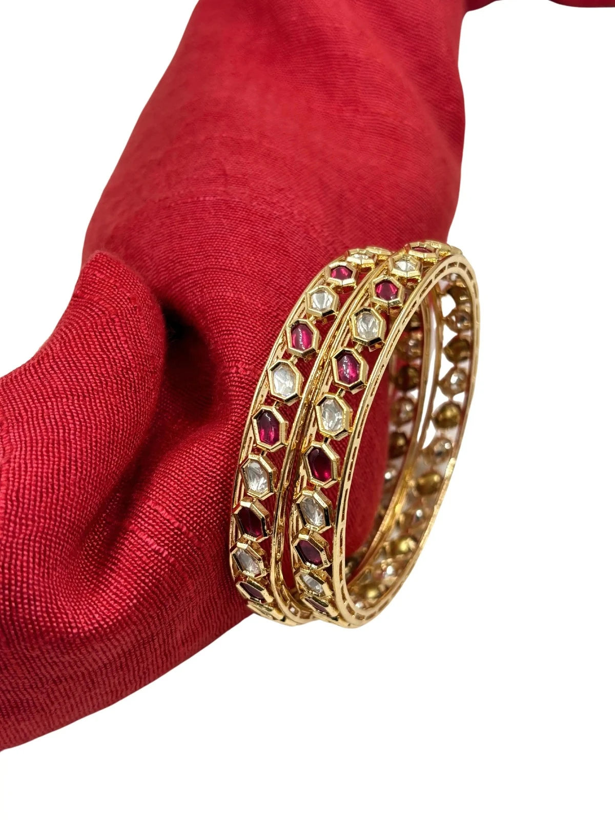 Ananya Rose Gold Polish RUBY Sleek Polki Kundan Bangles Online for Women