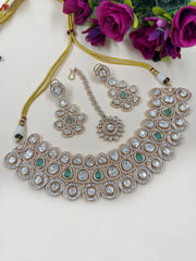 Sanyukta Designer Modern Mint Green Polki Kundan Bridal Choker Jewellery Set With Tikka online 