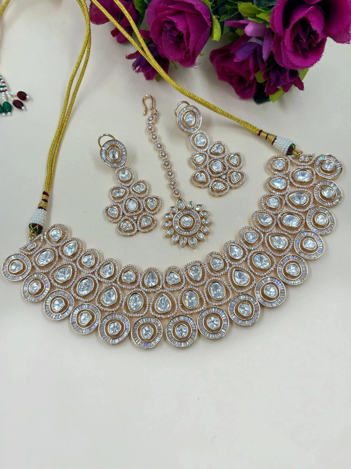 Sanyukta Designer Modern Polki Kundan Bridal Choker Jewellery Set With Tikka online 