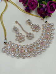 Sanyukta Designer Modern Baby Pink Polki Kundan Bridal Choker Jewellery Set With Tikka online 