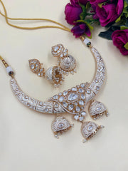 Designer Royal Rajasthani Meenakari Polki Kundan Hasli Necklace Set for women online 