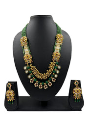 Traditional Indian Antique Kundan Necklace Set With Green Beads online for weddings and parties 