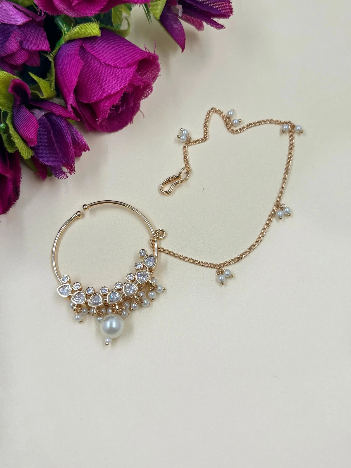 Traditional Rajasthani Polki Kundan Nath Designer Nose Ring White