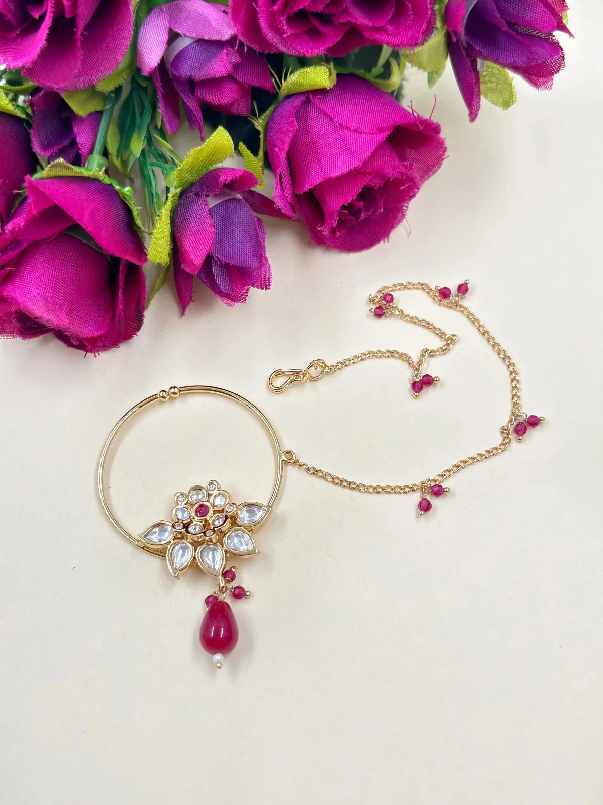 Buy Unique Flower Design Kundan Nath Nose Ring Design For Women Online Gehna Shop