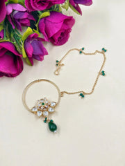 unique Flower Design Green Kundan Nath Nose Ring for women online 