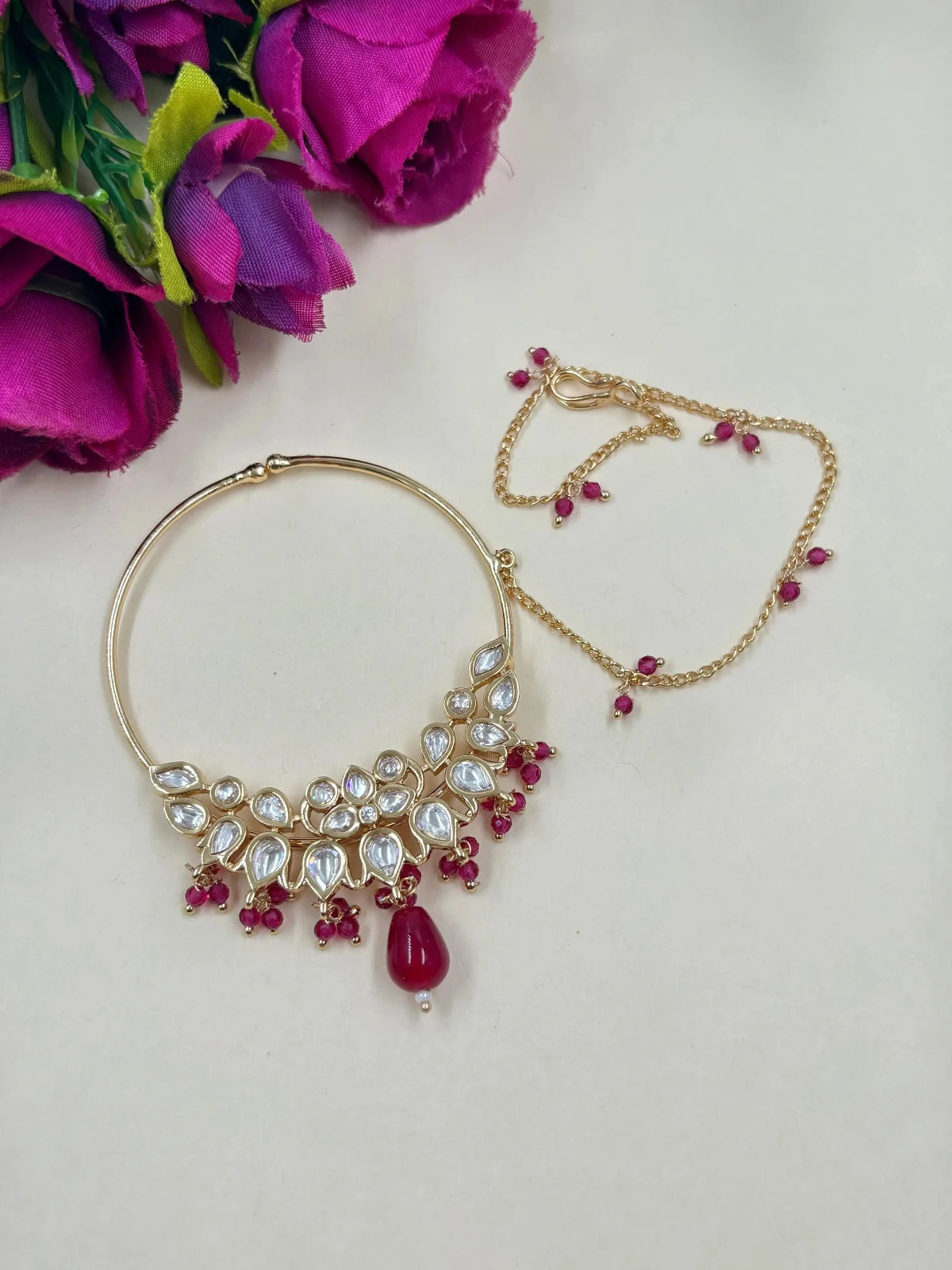 Traditional Big Size Designer Bridal  Red Nose Ring | Nathni | Nath