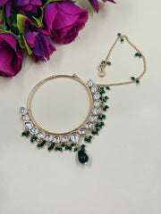 Traditional Designer Oversize Green Kundan Nose Ring | Nathni | Nath For Women