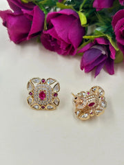 Weight Less Rose Gold Polish Ad And Polki Ruby Pink Stud Earrings For Women online 