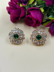 Beautiful Rose Gold Green Polki Kundan Stud Earrings