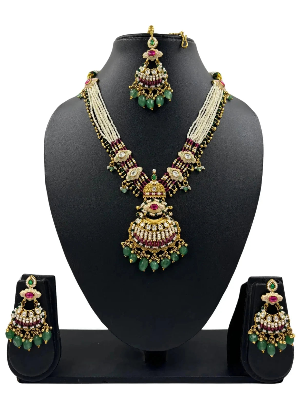 Divyanka Designer Antique Wedding Jewellery Beaded Necklace Set with earrings and tikka 