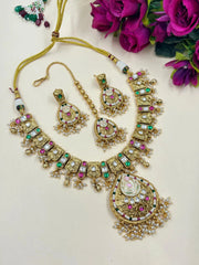 Renuka Designer Artificial Antique Golden Necklace Set with tikka For Weddings and parties online 