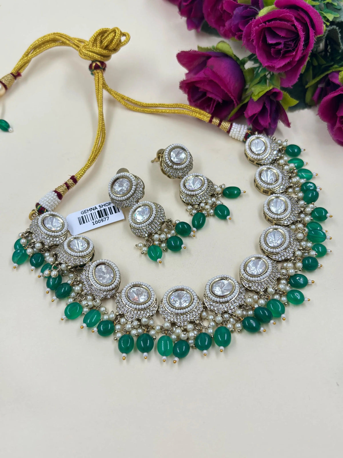 Veronica Women Green Victorian Polki Necklace Set | Victorian Jewellery