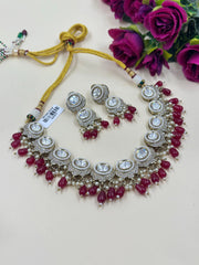 Veronica Women Maroon Victorian Polki Necklace Set | Victorian Jewellery