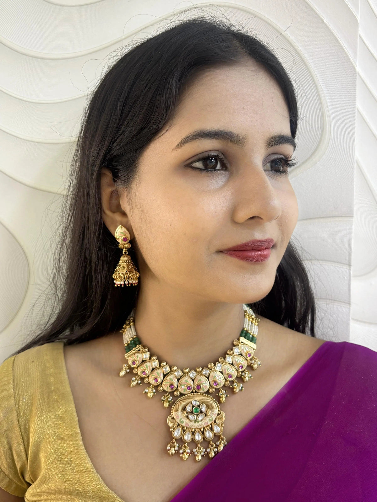 Gold Plated Artificial Antique Necklace Set For Weddings | Antique Gold Jewelry Sets