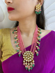 Traditional Beaded Kundan Necklace Set - Elegant Festive Pink Kundan Jewellery