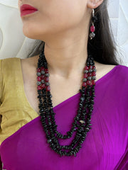 Elegant Semi Precious Layered Black Onyx Beaded Necklace Set - Fancy Black Beads Necklace 