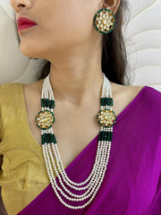 Designer Multi Layered Long Side Kundan Brooch And Pearl Necklace For Women - Wedding And Festive Wear Beads Jewelry 