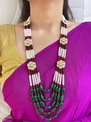 Designer Handmade Kundan And Semi Precious Multi Color Beaded Necklace Set For Sarees 