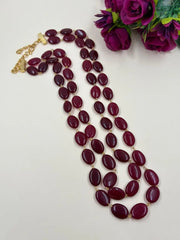 Designer Semi Precious Double Layered Gemstones Red Beaded Necklace For Men And Women