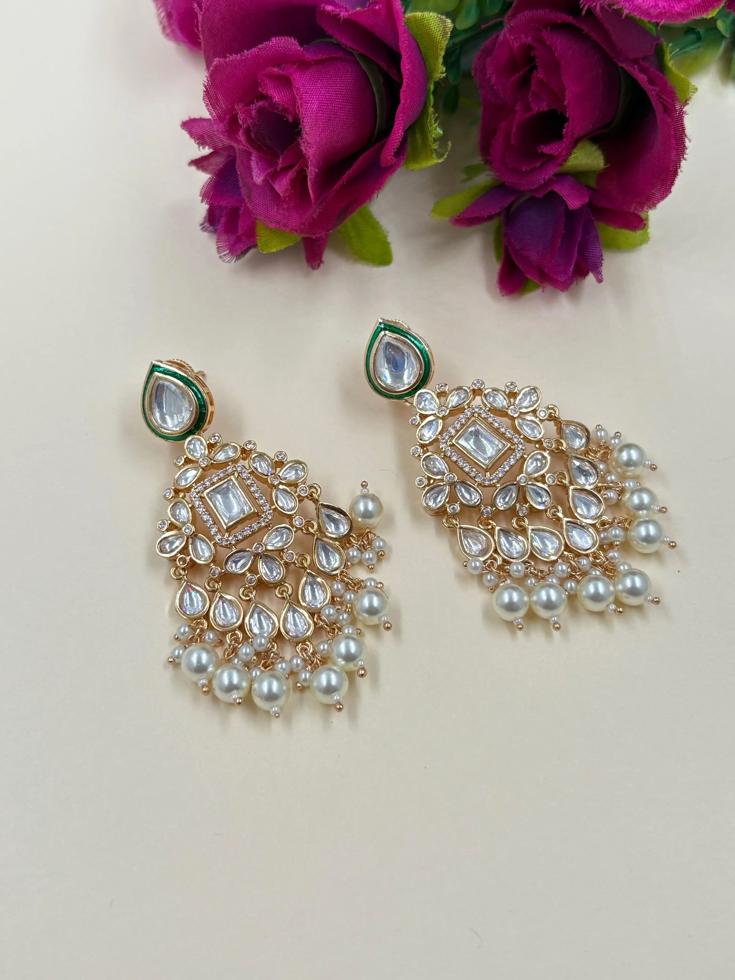 Designer Polki Kundan Earrings Wedding And Party Wear Kundan Earrings For Women White
