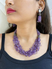 Designer Semi Precious Amethyst Teardrops Beaded Necklace Set For Women - Purple Beaded Jewelry 