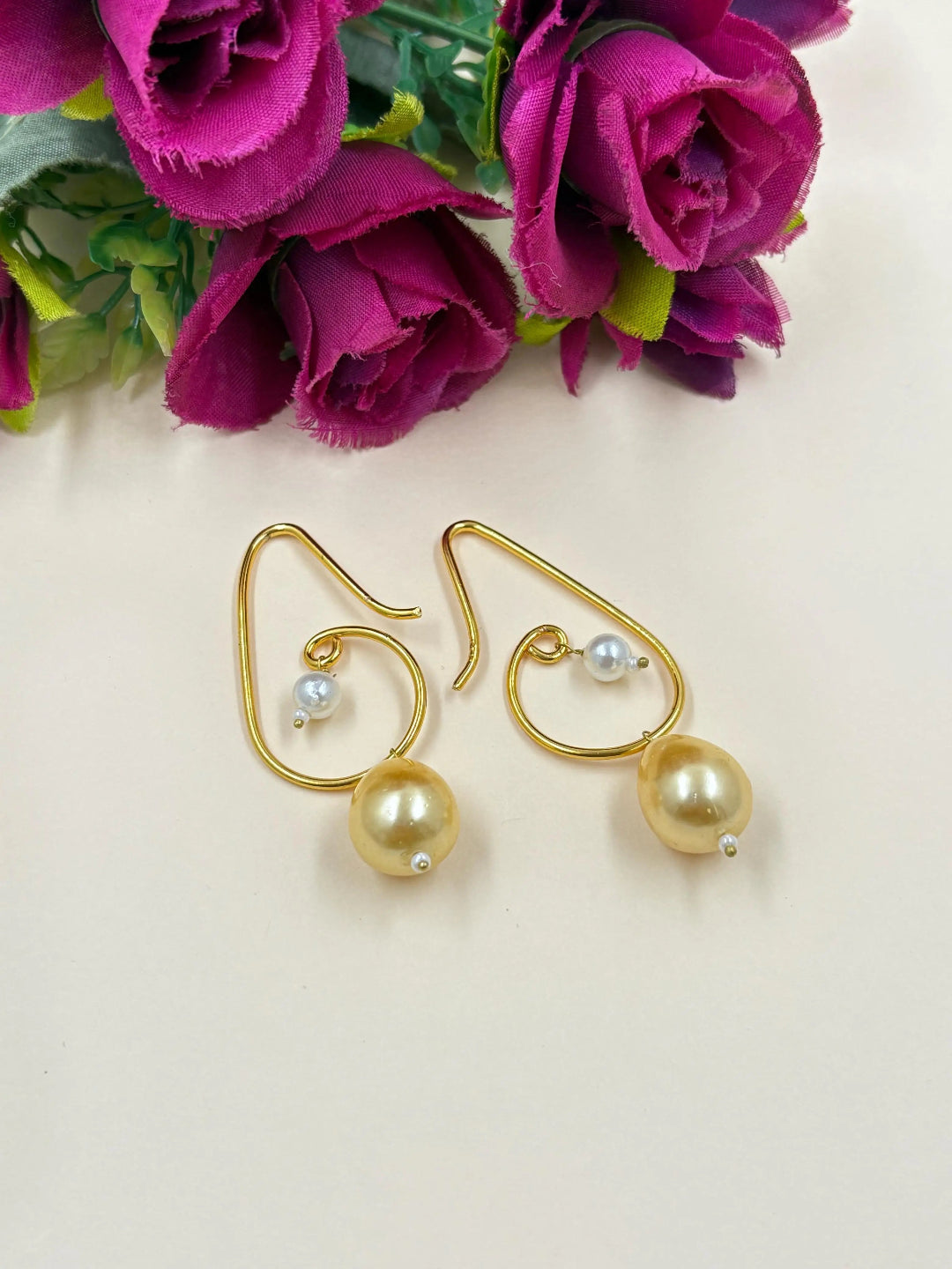 Elegant Golden Pearl Drop Earrings For Ladies | Party Wear Pearl Earrings  For Ladies