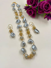 Fancy Grey Beaded Pearls Necklace Set - Party And Festive Beaded Pearl Jewellery