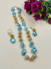 Fancy Blue Beaded Pearls Necklace Set - Party And Festive Beaded Pearl Jewellery