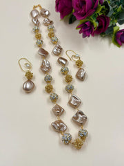 Fancy Brown Beaded Pearls Necklace Set - Party And Festive Beaded Pearl Jewellery