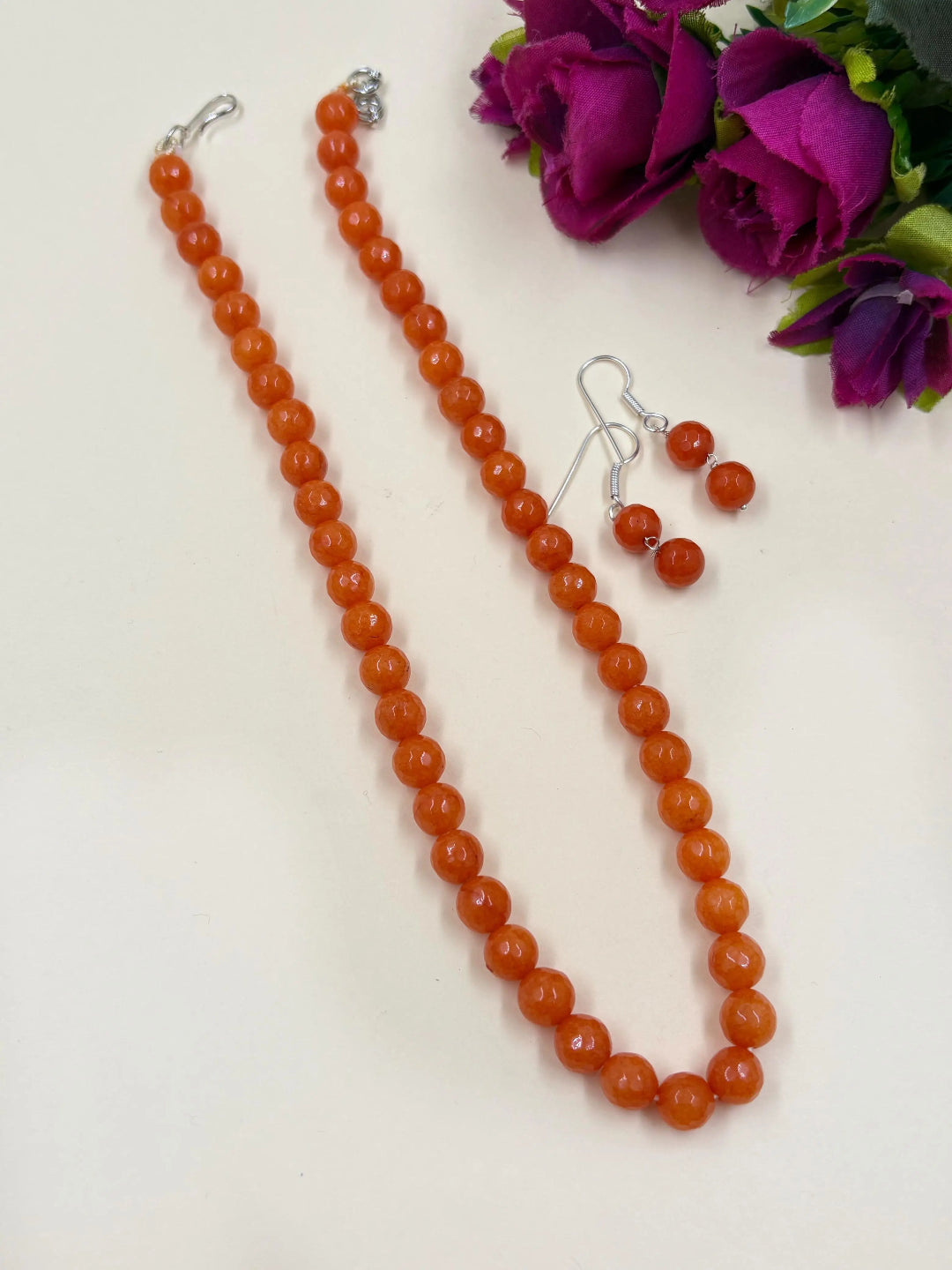 Single Strand Semi Precious Jade Beads Necklace Set For Women