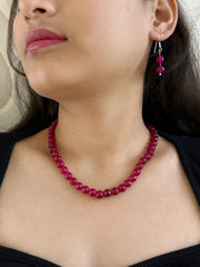 Single Strand Semi Precious Red Jade Beads Necklace Set For Women