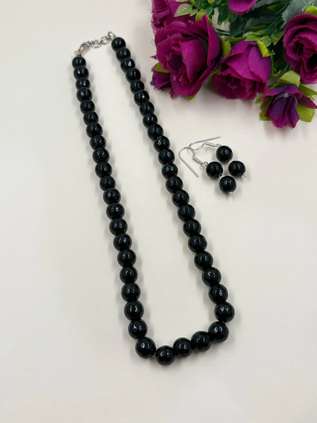 Single Strand 10 mm Black Jade Beads Necklace Set - Gemstone Beads Jewelry